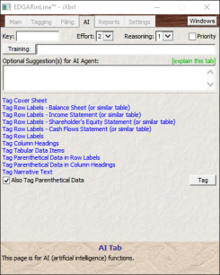 The EDGARsuite™ AI window provides everything you need for AI-driven automatic iXBRL tagging of your Word document.
